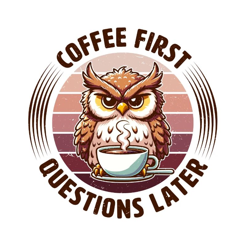 Grumpy owl with coffee