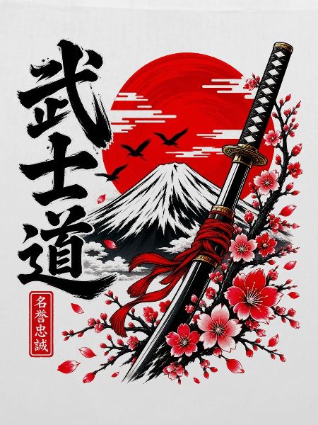 Bushido Samurai am Fuji mit Kirschblüten
