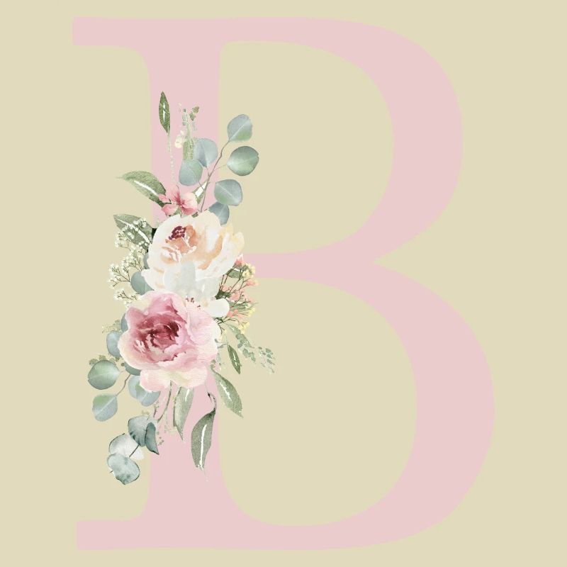 B| Monogram | Eucalyptus Pastel Flower Blue