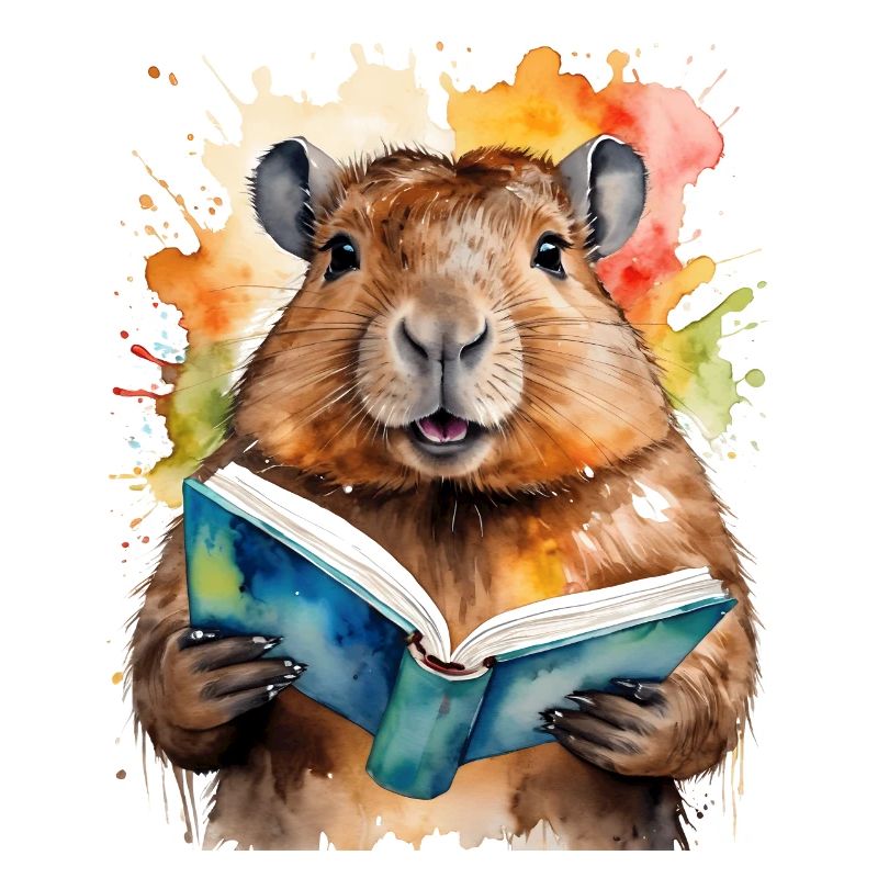 Capybara Lesen Buch Capy Bunt Tier Design Print