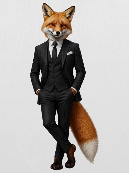 Eleganter Fuchs im schwarzen Smoking