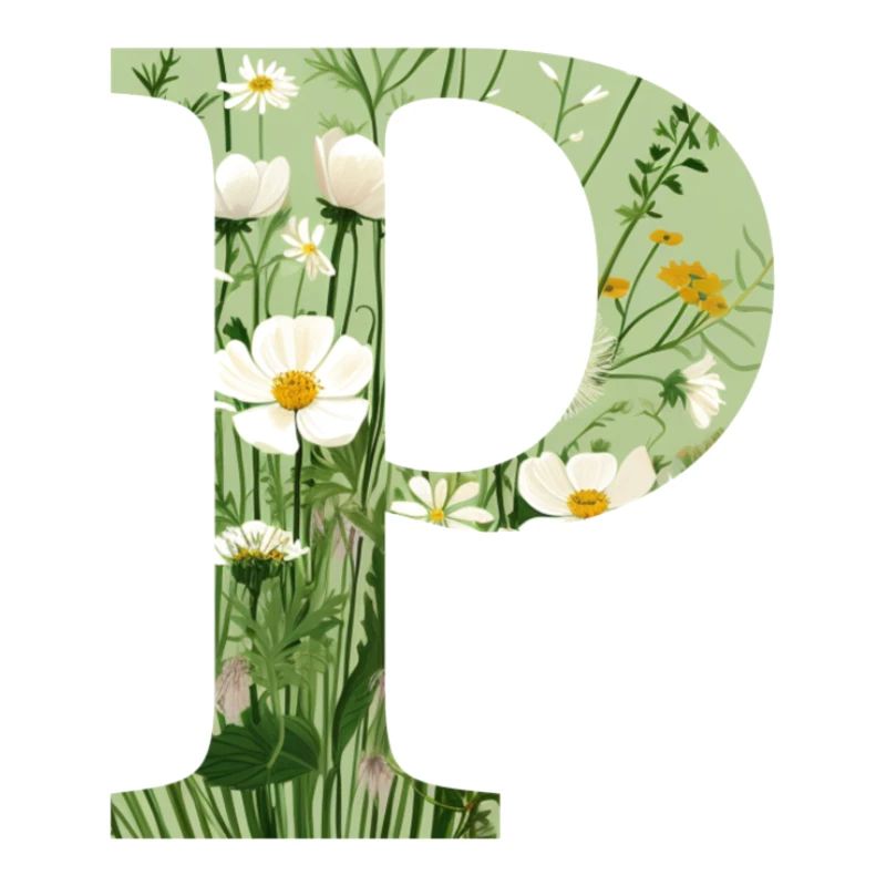 Buchstabe P, Monogramm, Blumenmuster