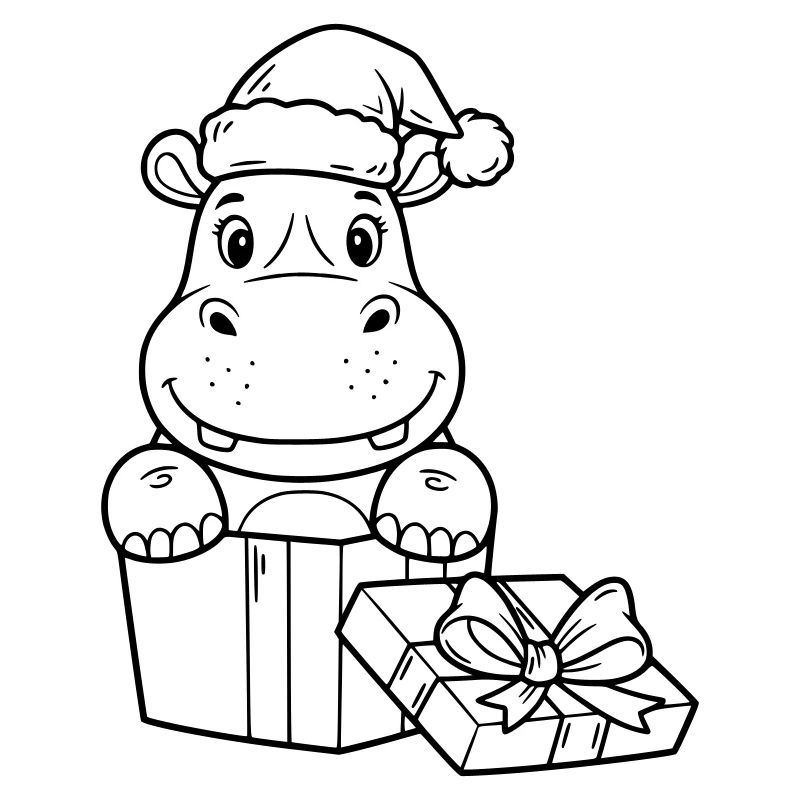 Hippopotame de Noël avec cadeaux