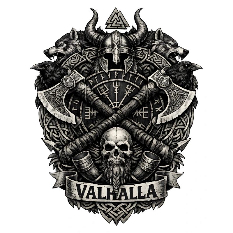Valhalla Crest: Viking skull & axes