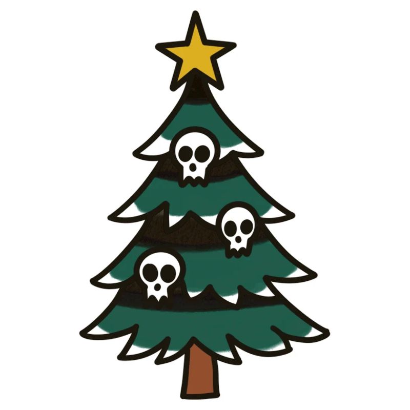 Düsterer Weihnachtsbaum mit Totenköpfen