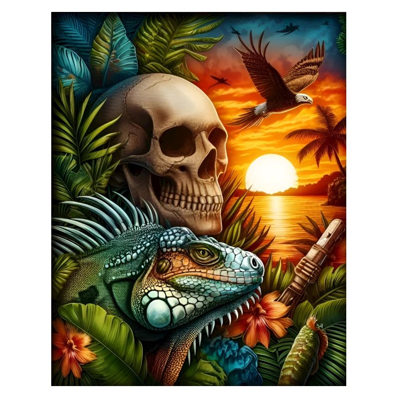 Iguane au coucher du soleil