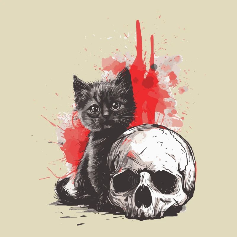 Mignon Chaton Gothique Emo et Crâne