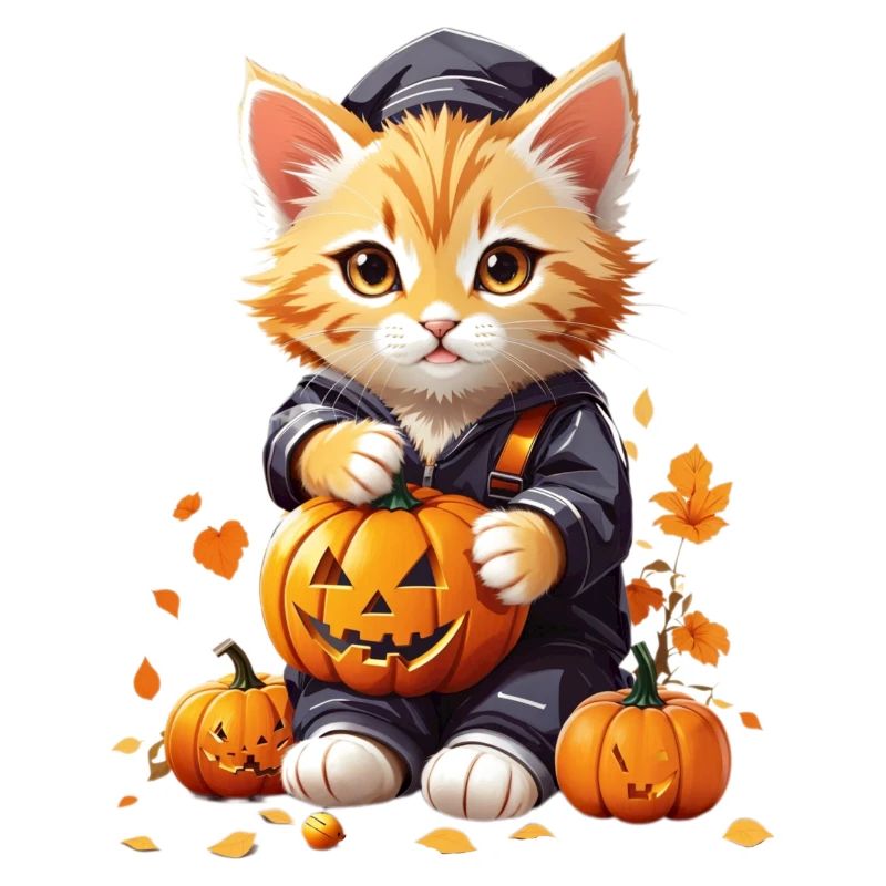 Chat mignon avec citrouille