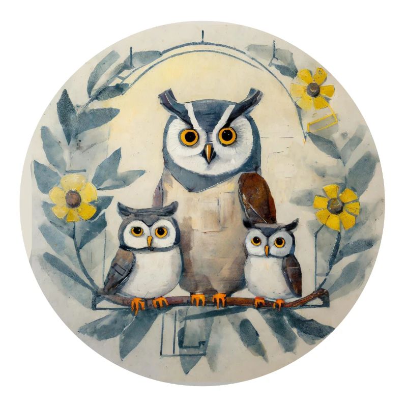 Mutter Eule mit ihren drei Kleinen