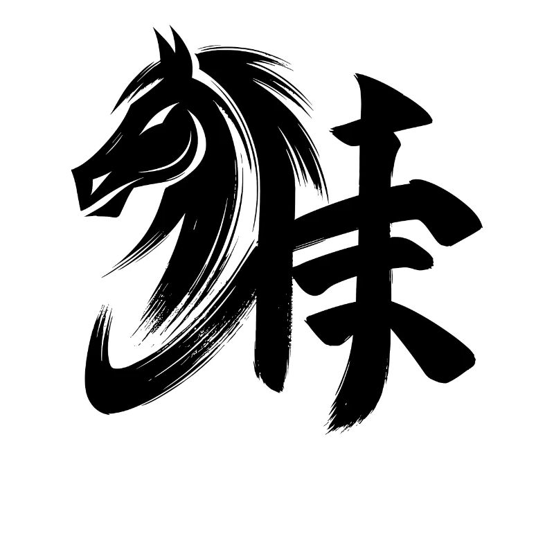 Élégant dessin d’art de conception de cheval de cheval du zodiaque chinois