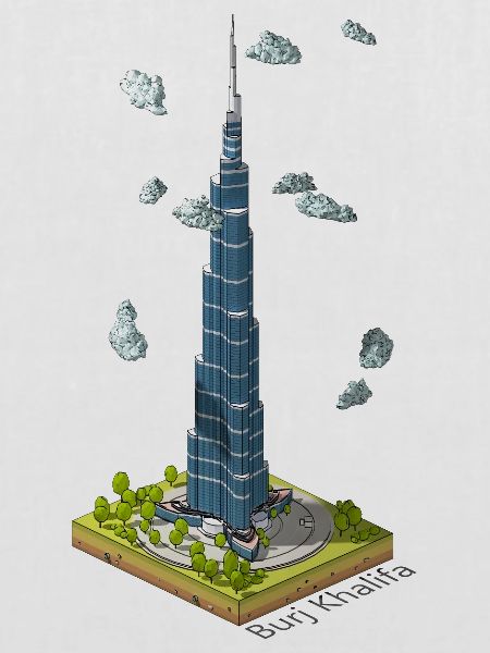 Geometrischer Low-Poly-Burj Khalifa