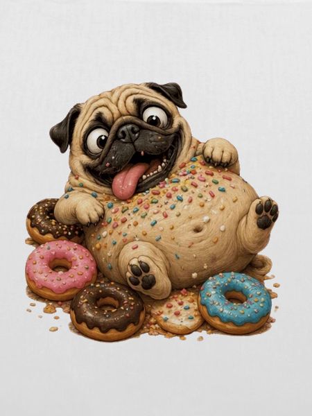 Süßer Pug mit bunten Donuts