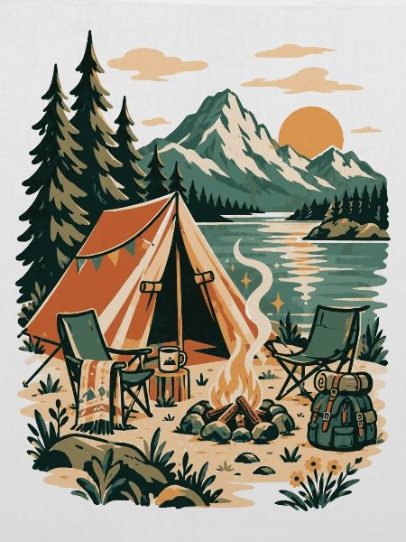 Abendliches Camping am Bergsee