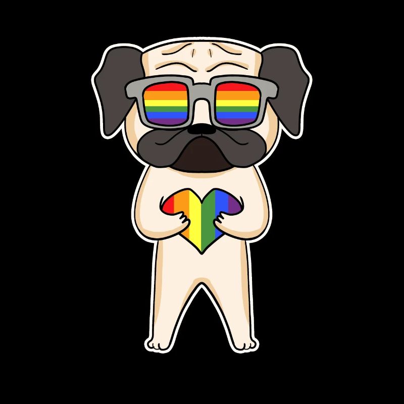 Regenbogen - Hund Mops mit Brille und Herz