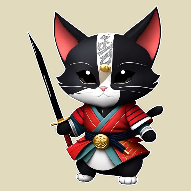 Mignon chat samouraï avec épée katana