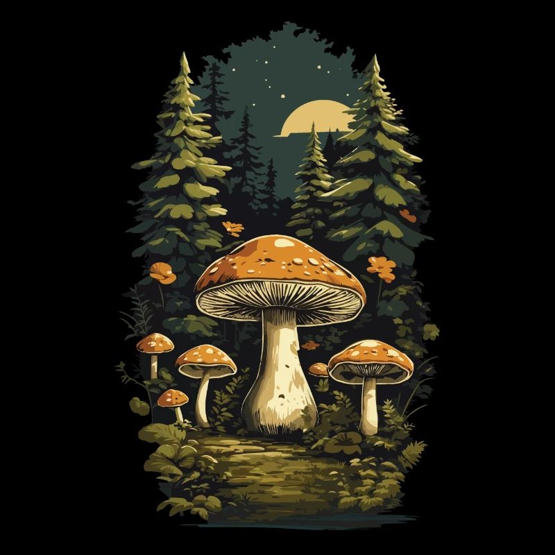 Conception rétro de champignons cèpes collectant dans la forêt des champignons naturels