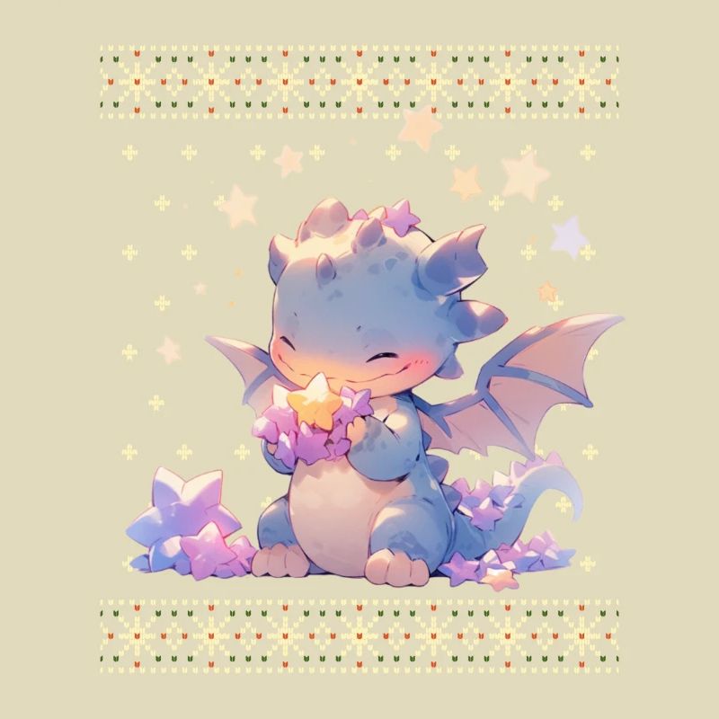 Dragon kawaii dans le style pull de Noël moche