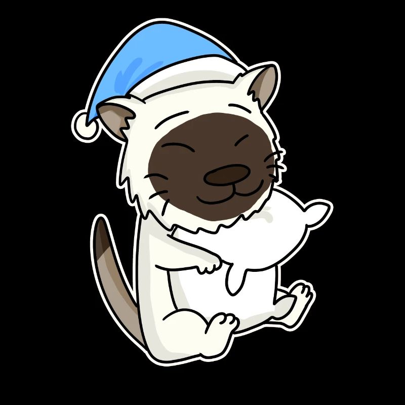 Sleeping Tired - Cat with Pillow and Sleepy Cap