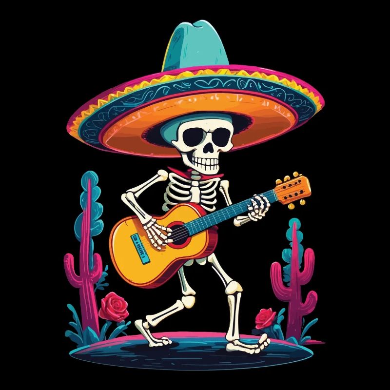 Skeleton Mexican Mariachi Guitar Player