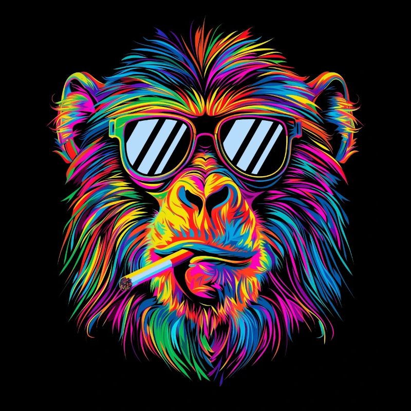 Baboon Monkey Sunglasses Smoking Cigarette Pop Art