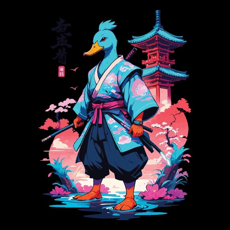 Samurai Duck Aesthetic Vaporwave Style