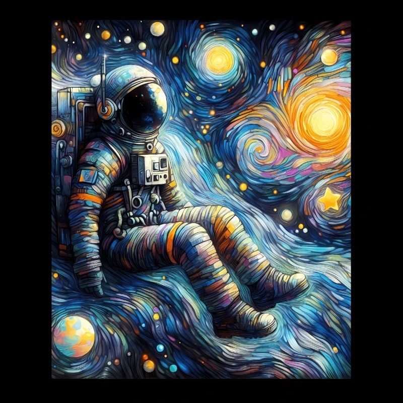 astronaute planète spatiale nuit étoilée peinture