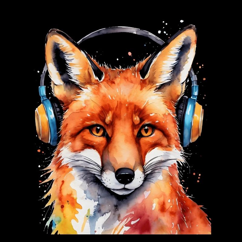 Fuchs Kopfhörer Musik Bunt Tier Design Print