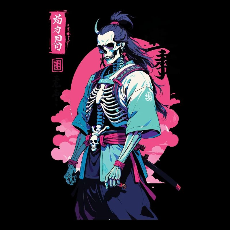 Oni Skeleton Samurai Vaporwave Aesthetic