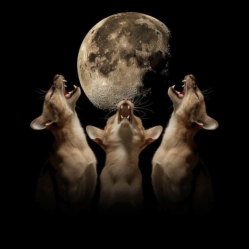 Abyssinian Cat Howling Moon