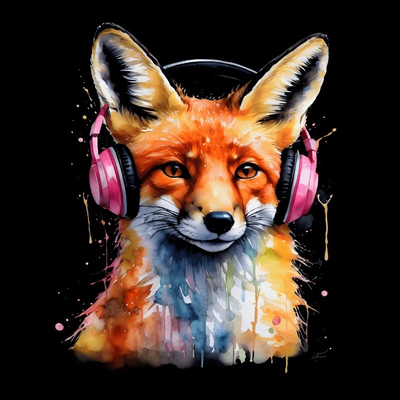Fuchs Kopfhörer Musik Bunt Tier Design Print