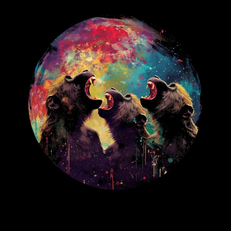 Baboon Monkey Howling Moon