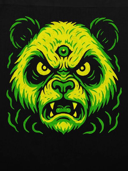 Dreiaugiger Neon-Panda mit Killerblick