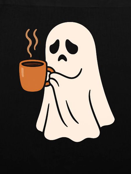 Schauriges Geist mit Kaffeetasse