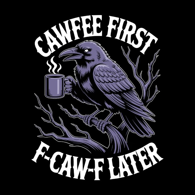 Le café d’abord : Corbeau avec tasse