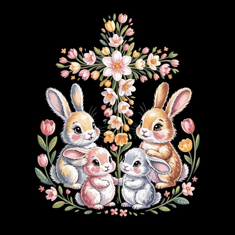 Lapins de printemps dans une couronne de fleurs