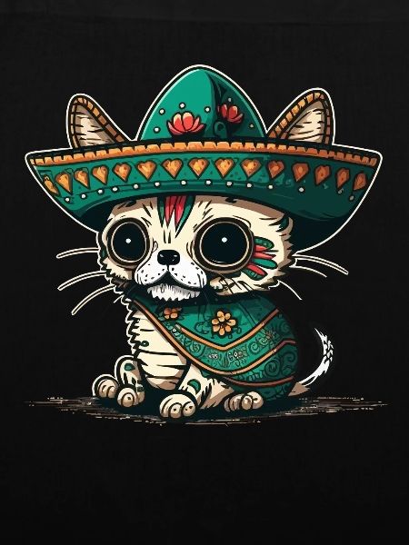 Cat Mexican Sugar Skull Sombrero
