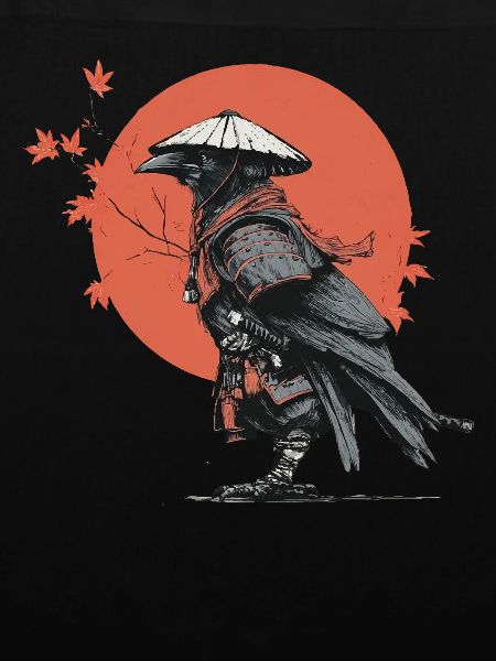 Samurai-Krähe in Red Moon