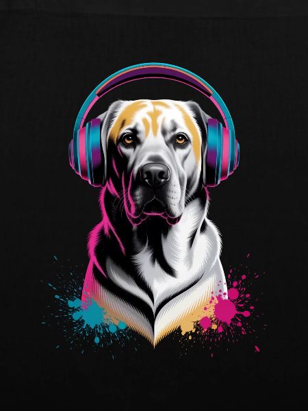 Labrador with headphones