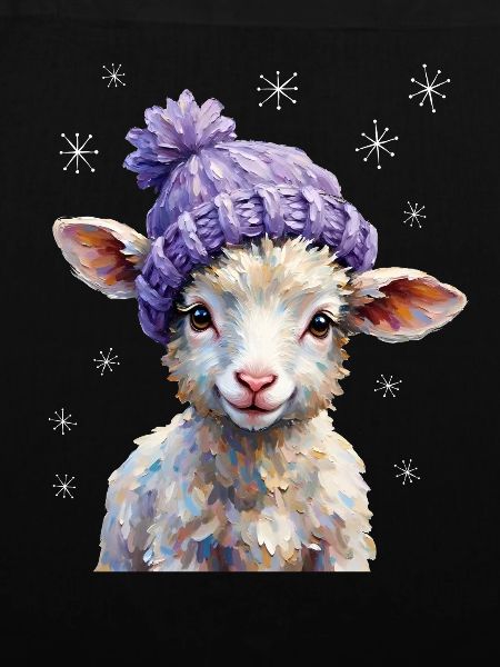 Süßes Lamm mit violetter Strickmütze