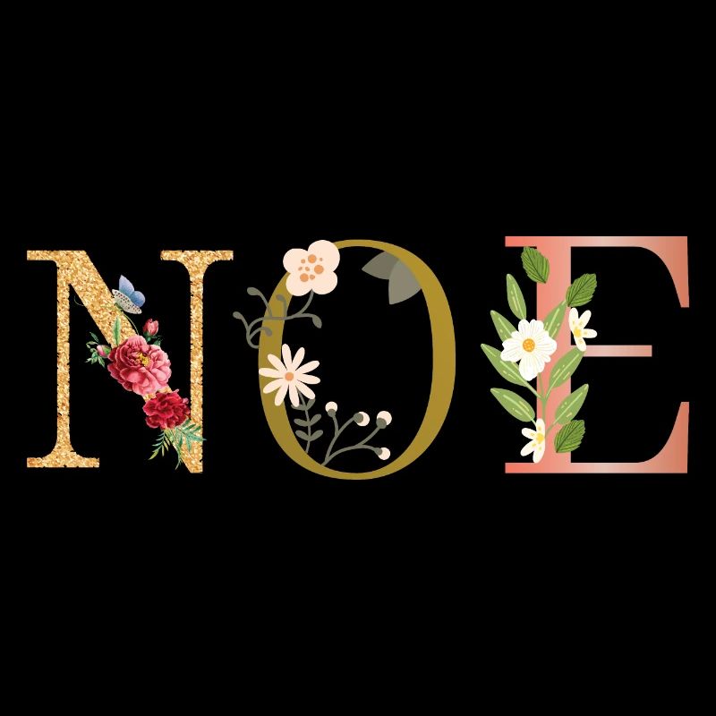 NOE Name Art avec des fleurs brodées