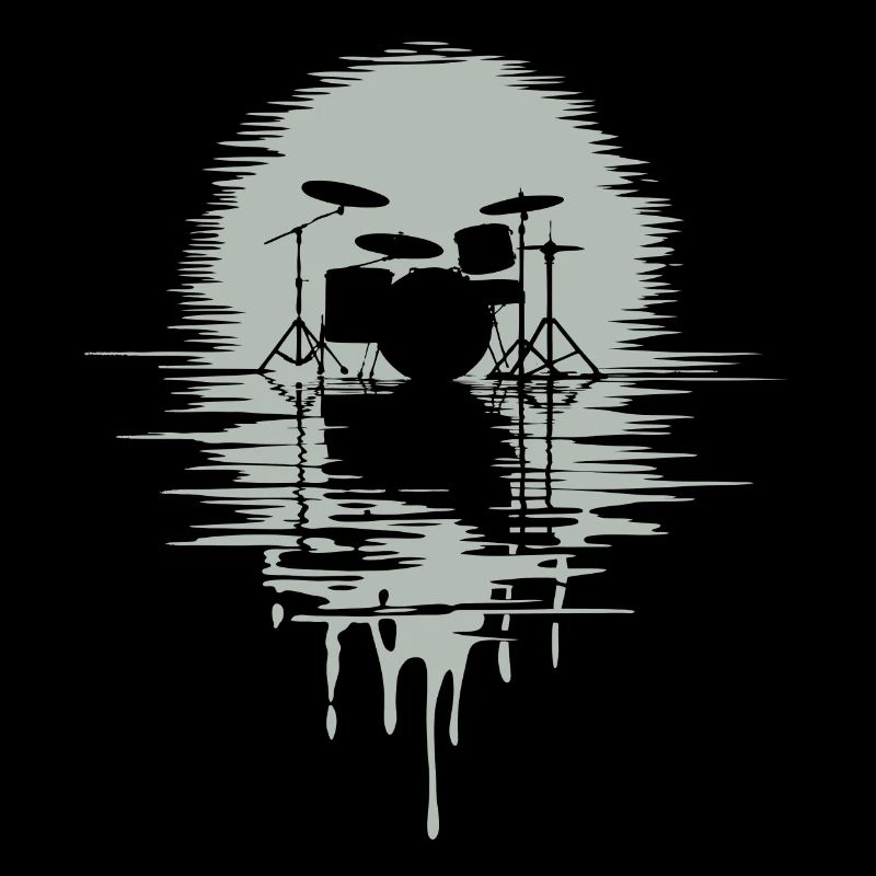 Drumset Silhouette Drums with Reflection