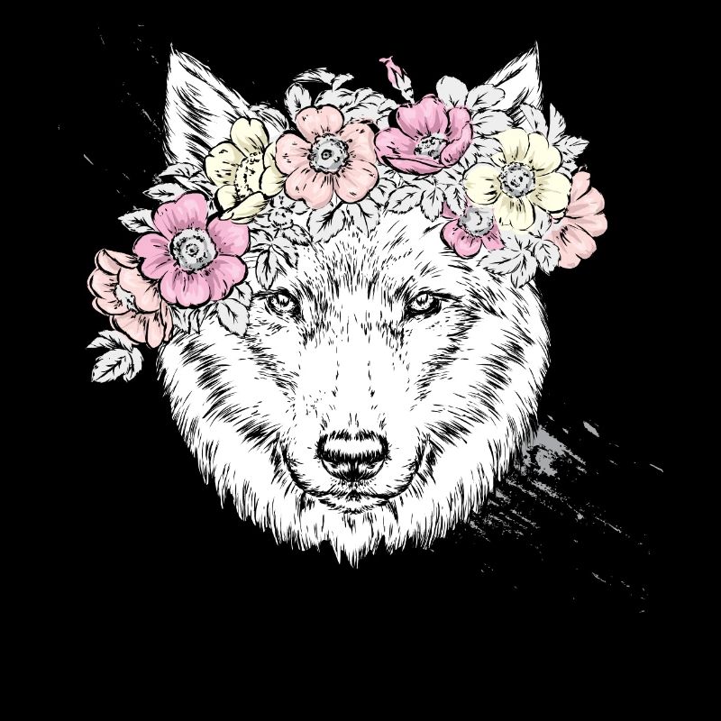 loup blanc avec des fleurs - Tshirt loup
