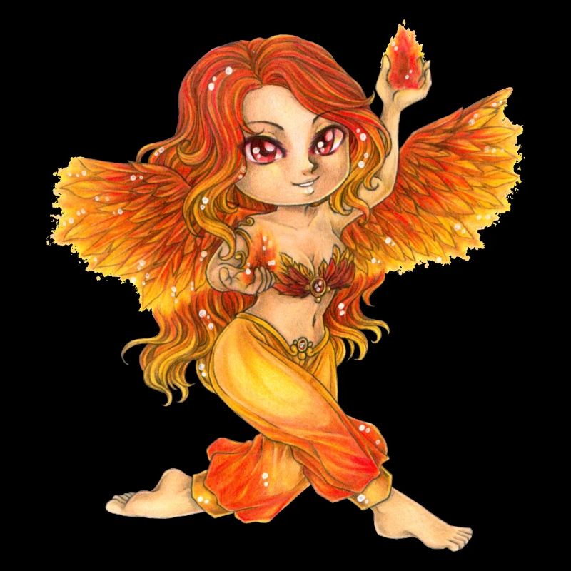 Niedlicher Chibi Feuer Fee Elfe Phönix Mangastil