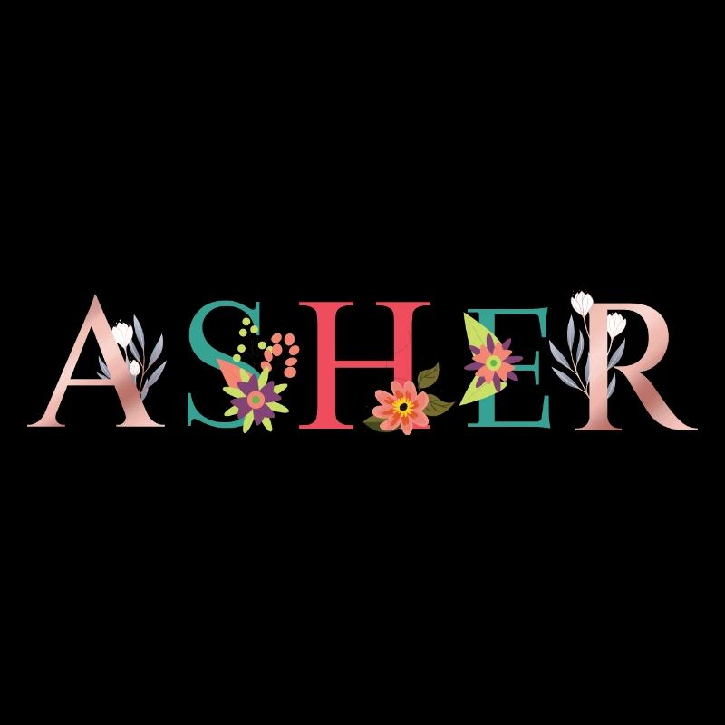 Art du nom ASHER avec des fleurs brodées
