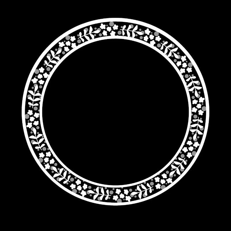 White Round Frame with Flower Decoration Circle