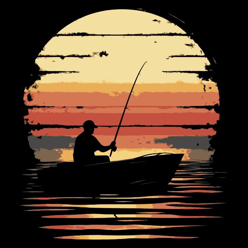 bateau de pêche pêche coucher de soleil vintage