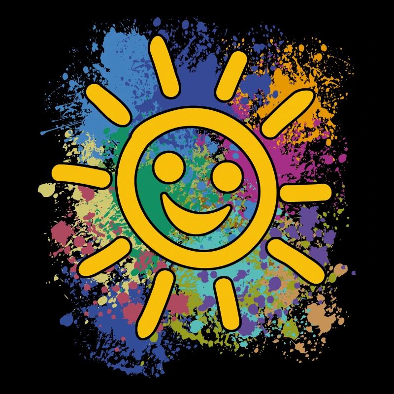 Soleil souriant sur des éclaboussures colorées de couleur