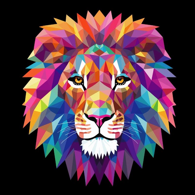 Colorful lion head with geometric patterns