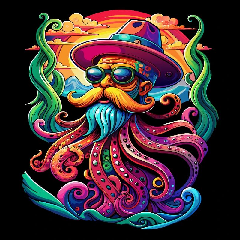 Oceanic Chic: Octopus with sunglasses and beard