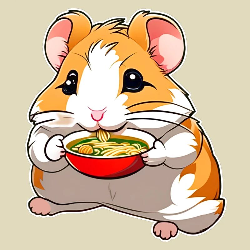 Mignon hamster avec soupe ramen